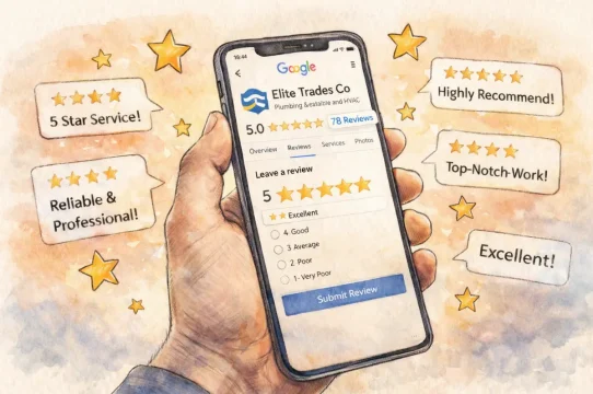 Clientility Review Boost helping contractors and service businesses get more Google reviews with a 5-star rating on a trades company listing.