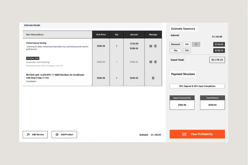 Building an estimate in Clientility CRM