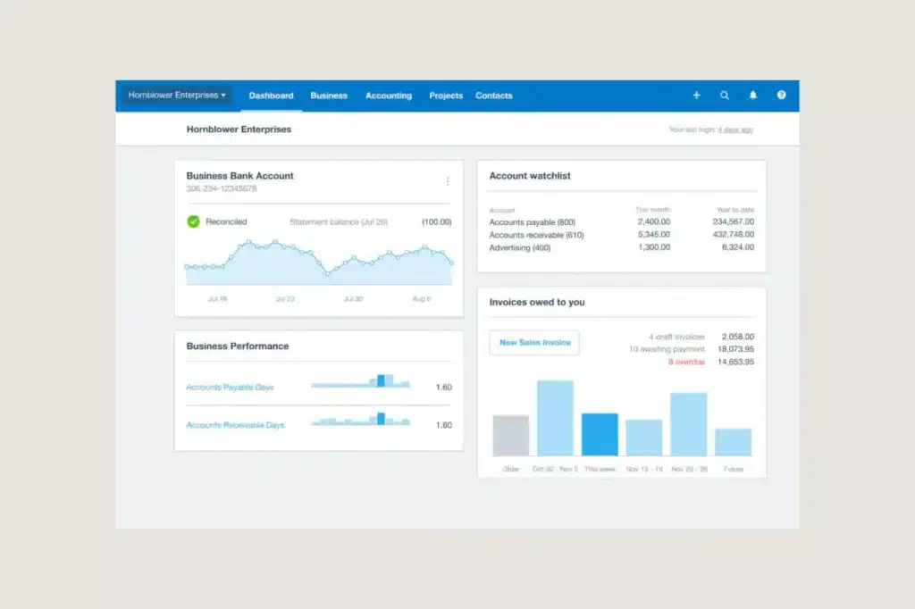 QuickBooks vs Xero Xero dashboard interface